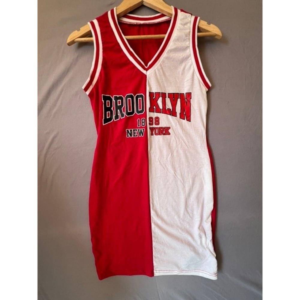 Soly Hux Brooklyn Jersey Dress Women Small Red White NEW Sporty Bodycon V-Neck